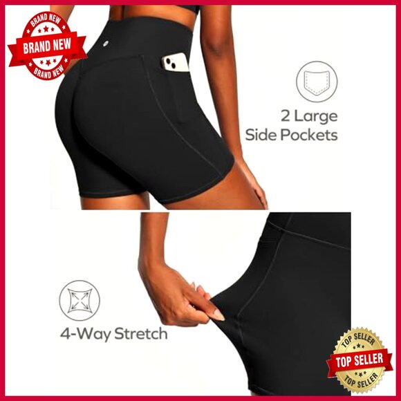 High Waisted Tummy Control Bike Shorts with Pockets for Workouts - Picture 4 of 6